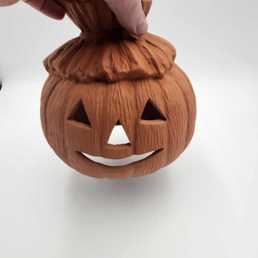 Terracotta Pottery Jack O Lantern Scarecrow Pumpkin Candle Holder Luminary 8" - Picture 3 of 10